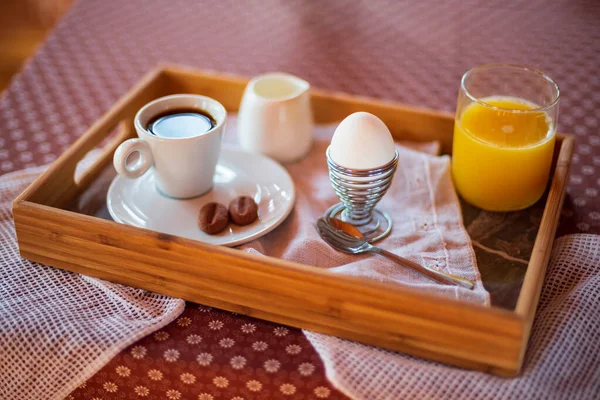 Breakfast Boiled Egg Orange Juice Coffee Sunny Morning — Stock Photo, Image