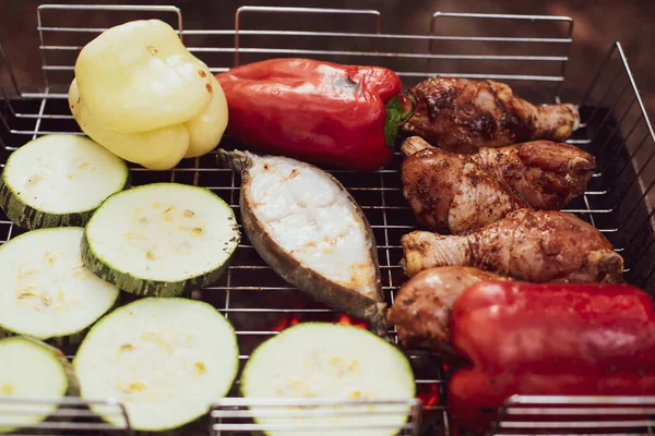 Het Kookproces Een Barbecue Picknick Eten Buiten Eten — Stockfoto