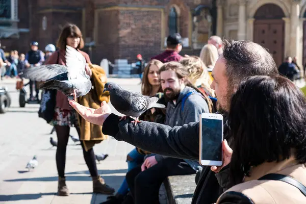 Cracovia Polonia Menor Marzo 2019 Gente Plaza Principal Del Casco — Foto de Stock