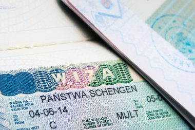 Schengen visa in passport clipart