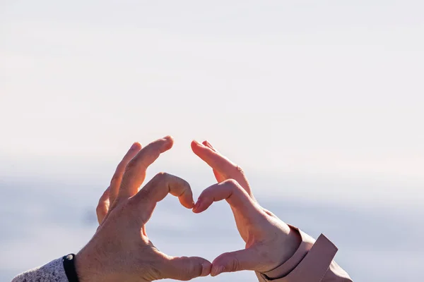 Man Woman Holding Hands Together Heart Shape Close — Stock Photo, Image