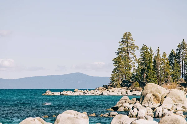 Stones Pines View Spring Peaceful Lake Tahoe Zephyr Cove — Foto de Stock