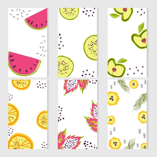 Template Stories Bright Fruits Vector Illustration Place Text — Stockový vektor