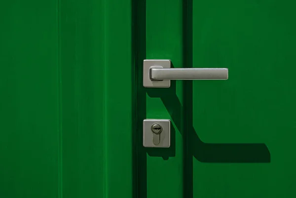 Green Colored Door Handle Lock Close Natural Sunlight — Photo