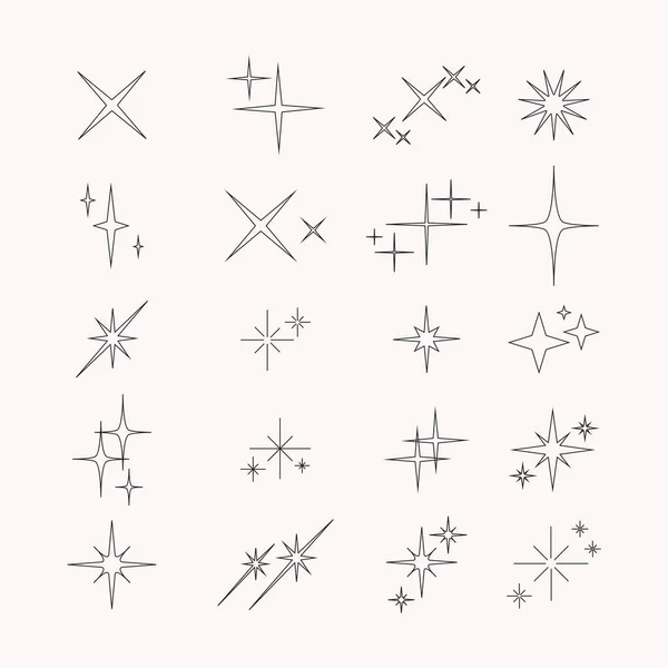 Set Vector Flares Stars Twinkles Sparkles Outline Modern Trendy Design — Stok Vektör