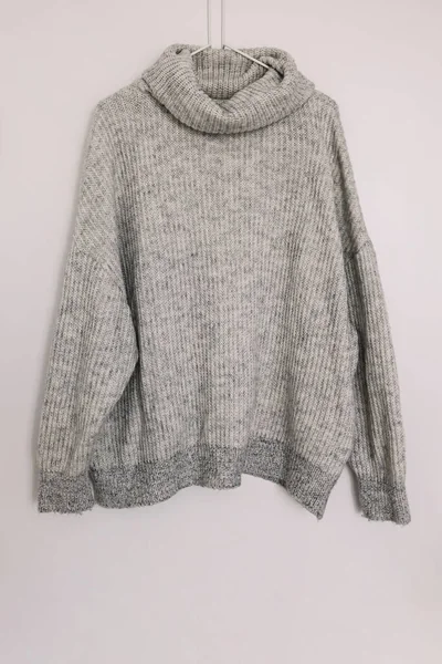 Warm Woolen Knitted Sweater Hanger White Wall — 스톡 사진