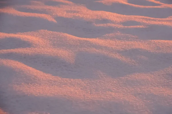 Close Snow Texture Sunset Light Abstract Winter Background — Stock Photo, Image