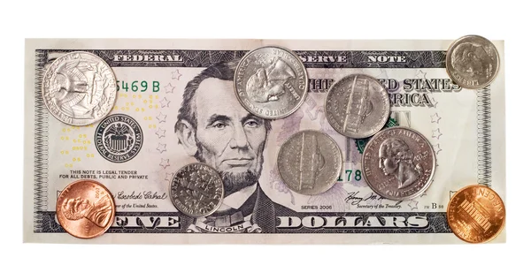 5 Amerikan Doları, sent — Stok fotoğraf