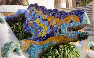 mosaic salamander. Barcelona landmark, Spain. clipart