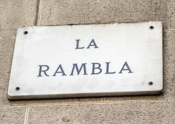 Barcelona landmark - La Rambla street sign — Stock Photo, Image