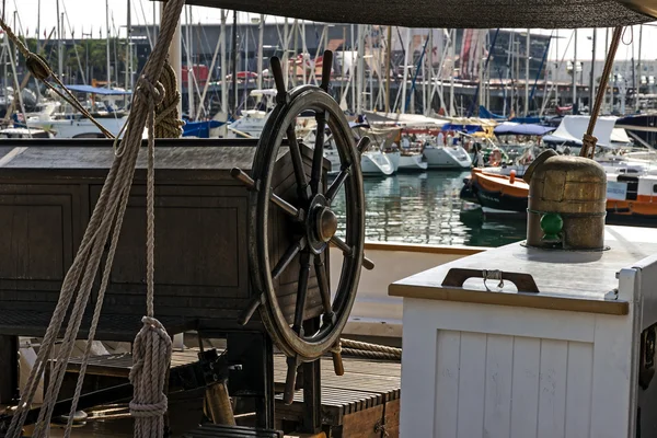 Wooden wheel sailboat — Stock Photo, Image