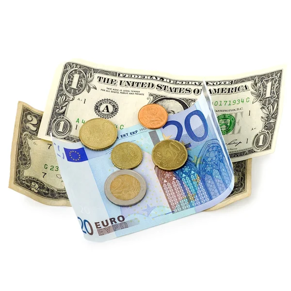 Monnaie pièces et billets en euros — Photo