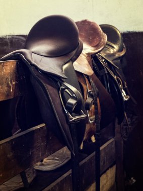 vintage leather saddle horse clipart