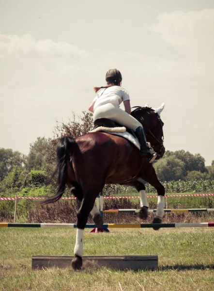 馬、ヴィンテージのレトロなスタイルのライダー — ストック写真