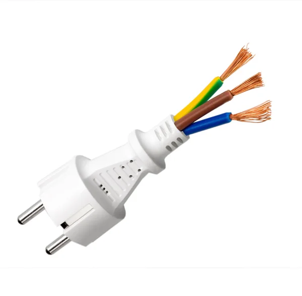 白色的电力电缆插头 — 图库照片