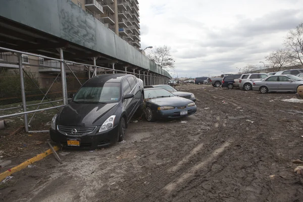 Orkaan zandstrand. de nasleep in new york — Stockfoto