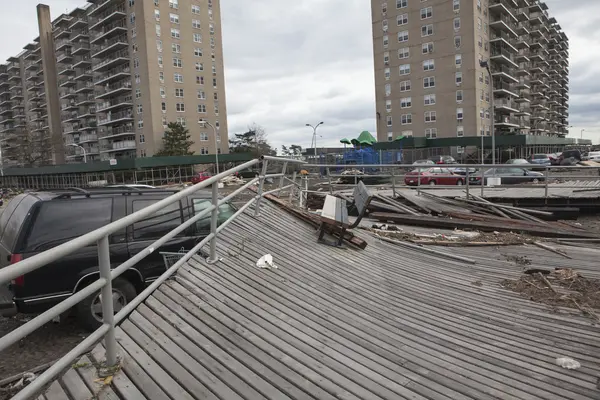 Orkaan zandstrand. de nasleep in new york — Stockfoto