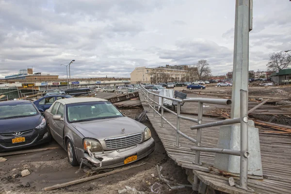 Orkaan zandstrand. de nasleep in new york — Stockfoto