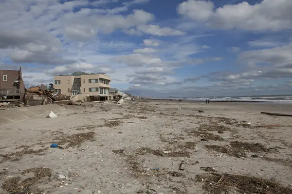 Orkaan zandstrand. de nasleep in new york — Stockfoto