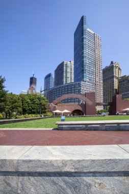 View of downtown Manhattan skyscrapers clipart