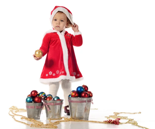 Santa helper liten flicka — Stockfoto