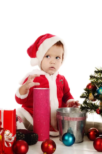 Küçük bir Noel Baba kız şaşırttı — Stok fotoğraf