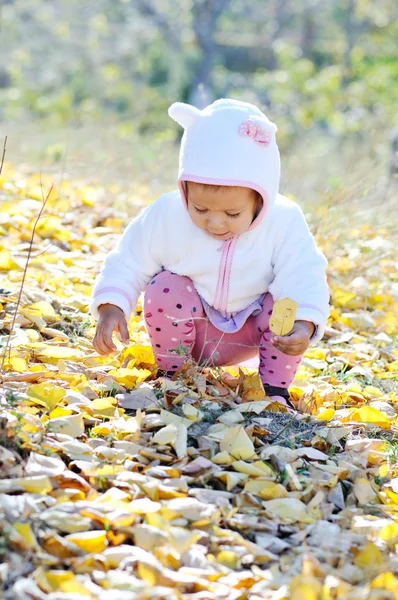 Toddler girl with leaf — Stock Photo, Image