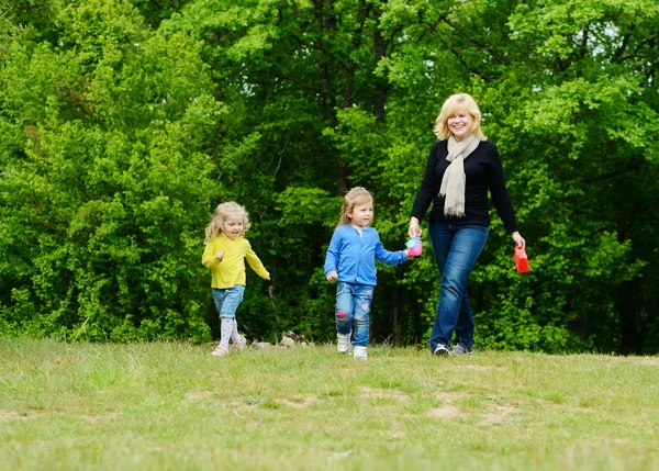 Famiglia passeggiando nella foresta — Foto Stock