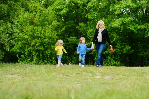 Famiglia passeggiando nella foresta — Foto Stock