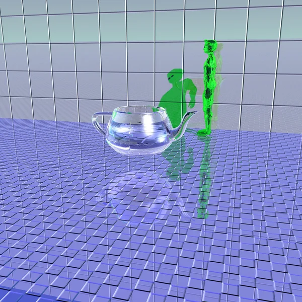 Green alien reflected in the tile — Stock Photo, Image