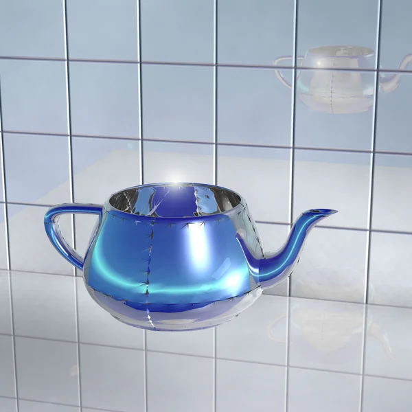 Hafif mavi ışık şeffaf cam çaydanlık — Stok fotoğraf