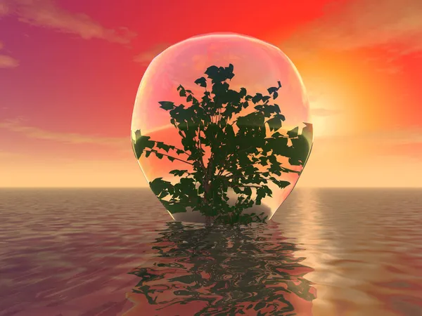 Illustration Geheimnisvoller Baum Einem Ballon Von Einer Lampe Auf Dem — Stockfoto