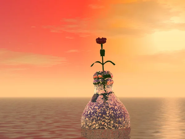 Illustration Mysteriöse Rose Einem Kolben Der Ozean Vor Dem Hintergrund — Stockfoto