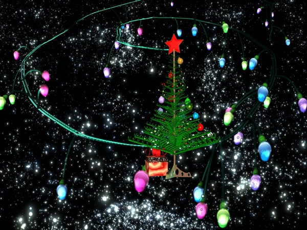 Illustration Christmas Tree Background Distant Galaxy — Fotografia de Stock