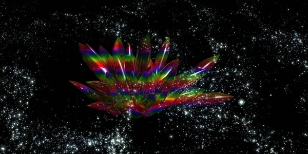 Illustrazione Misterioso Cristallo Arcobaleno Nel Cielo Notturno Una Galassia Lontana — Foto Stock