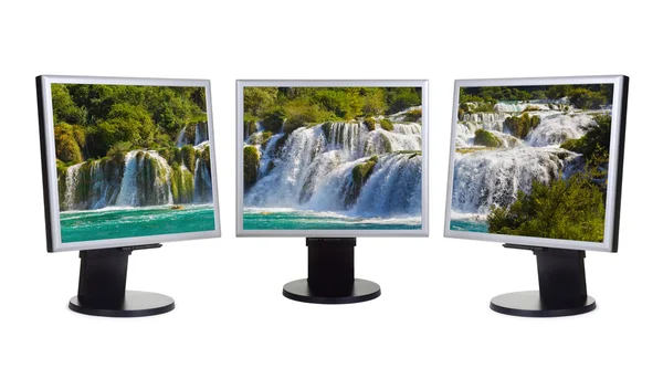Waterfall KRKA (Croatia) in computer screens — Stock Photo, Image
