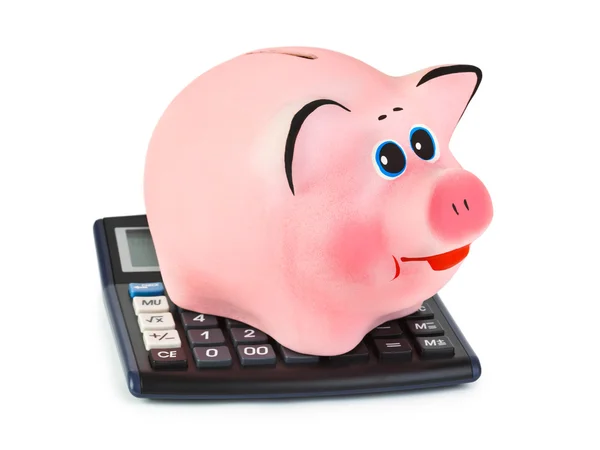 Calculator and piggy bank — Stock Photo, Image