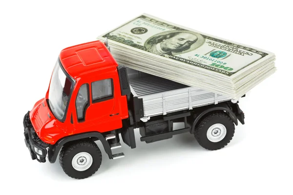 Camião de brinquedo com dinheiro — Fotografia de Stock