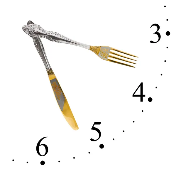 포크와 나이프의 시계 — 스톡 사진