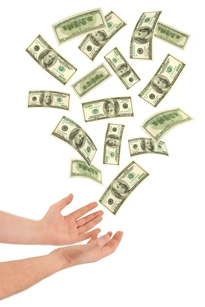 Hand and falling money — Stock Photo, Image