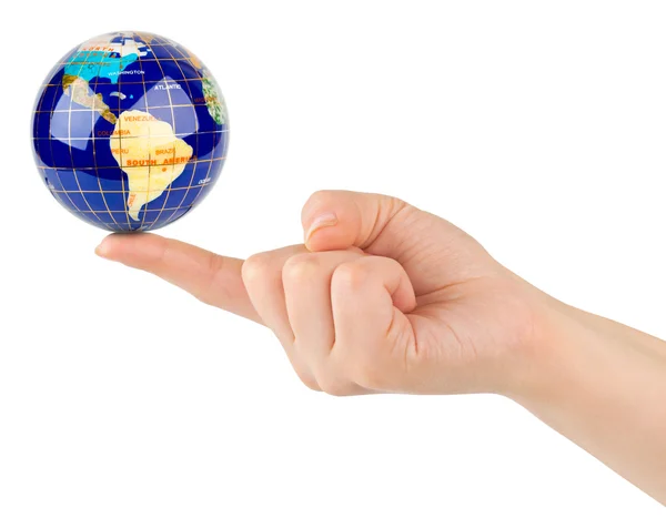 Hand en globe — Stockfoto