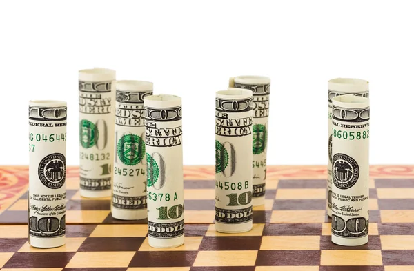 Money on chess board — Stock Photo, Image