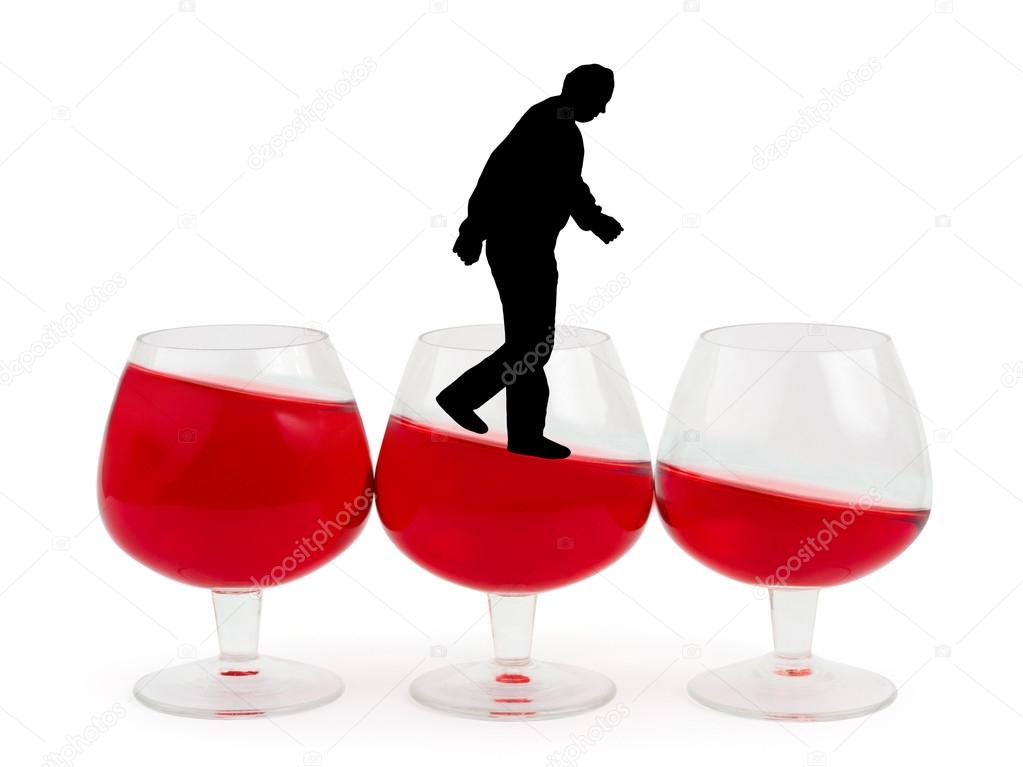 Wine glasses and alcoholic man