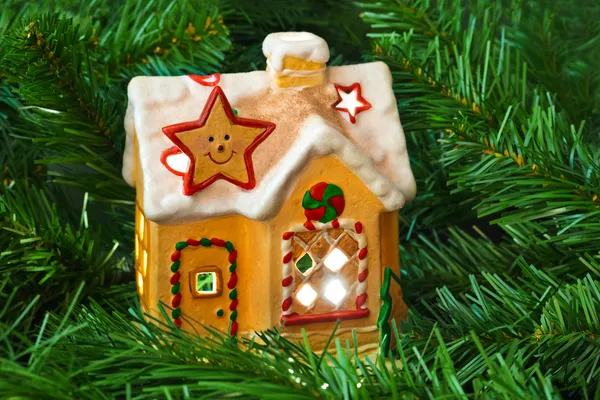 Lighting house and christmas tree — Stock Photo, Image