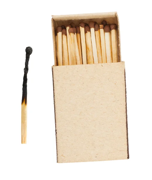 Matchbox and burnt match — Stock Photo, Image