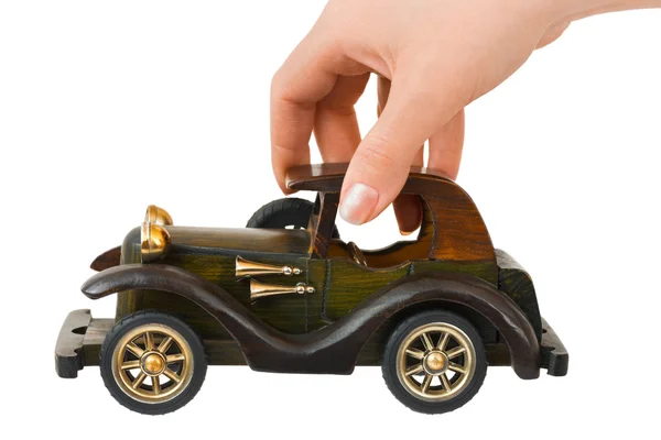 Hand und Spielzeug Retro-Auto — Stockfoto