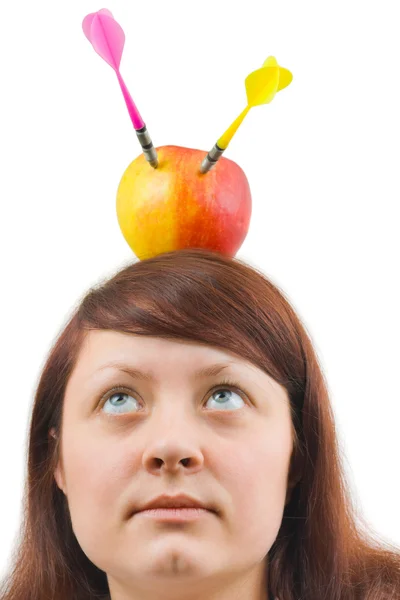 Kvinna och apple med pilar — Stockfoto
