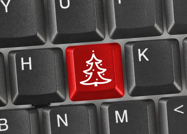 Computer keyboard with Christmas tree key — Stock Photo, Image