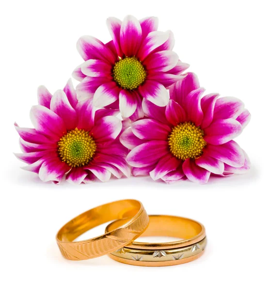 Flores y anillos de boda — Foto de Stock