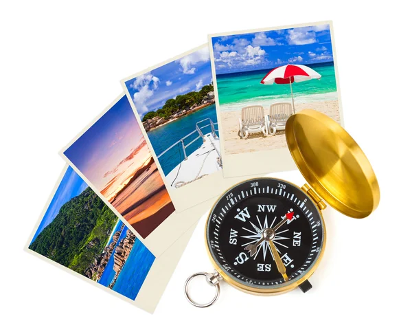 Sommer-Strandfotos und Kompass — Stockfoto